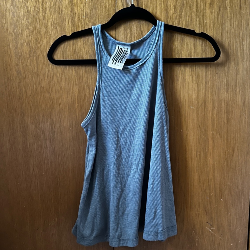 Free People Ribbed LA Nite Tank Top Racerback Blue Size Extra Small